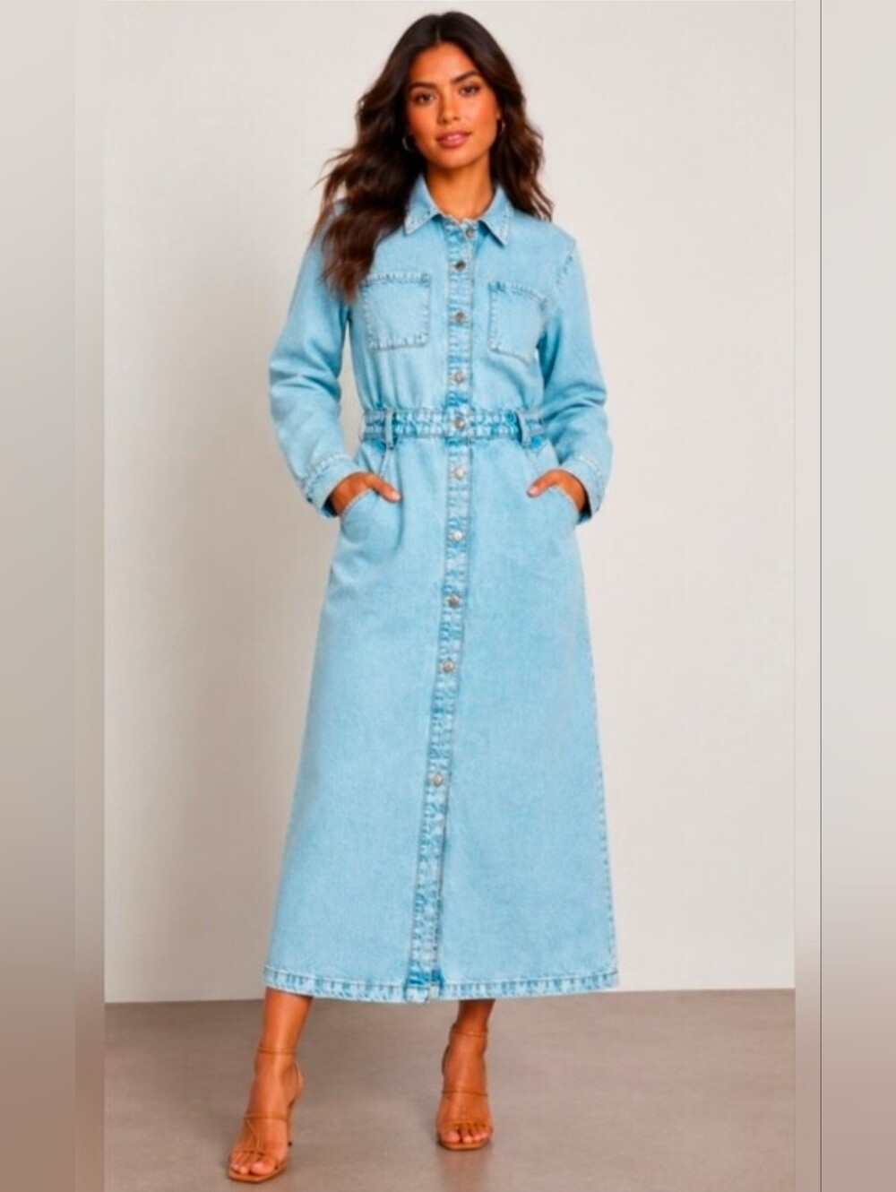 New Zara Z1975 Denim Midi Women Light Blue Dress Size Small